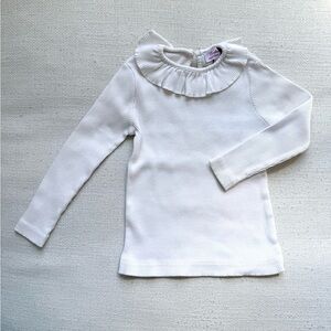Trotters London Ribbed Ruffle Collar Top 2/3Y Ivory Classic Girls